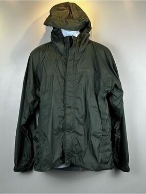 Marmot Rain Jackets Mens M Green Nylon Wind Breaker Full Zip Hooded Shell Read